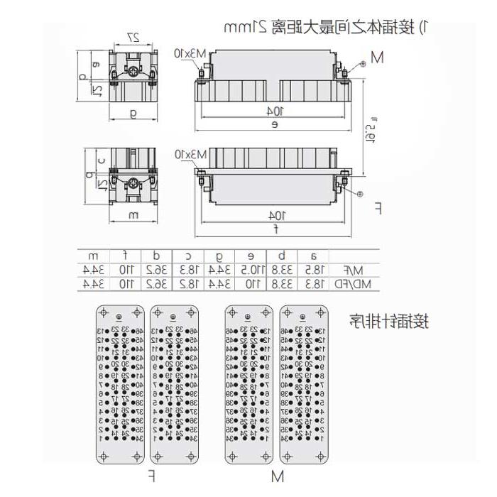 母芯件、冷压接、适配H48B外壳、HEE-046-F(1-46) / HEE-046-FD(47-92)、09320463101/09320463111